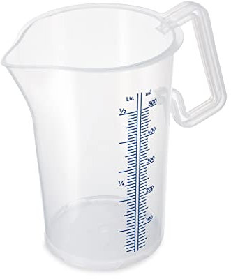 Thermohauser 8300040083 - Vaso medidor con mango cerrado, 500 ml, plástico PP, escala azul en litros y mililitros, transparente