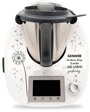 Finest Folia Deko Schutz Aufkleber kompatibel mit Thermomix TM5 Sticker Set | Klebefolie Genieße das Leben Design wasserfest Schutzfolie für Küchenmaschine Zubehör selbstklebend RX041-25