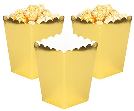 Ainmto 24 Stück Golden Popcorn Boxen,Popcorn Kästen,Popcorn Tüten,Mini Papier Popcorn Behälter für Filmabend-Party