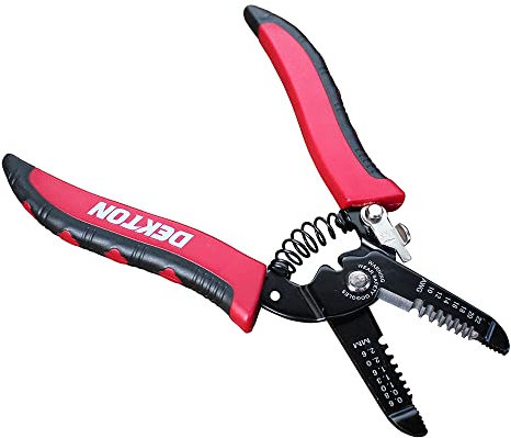 DEKTON DT20940 pinza spelafili, rosso, mascella in acciaio legato, lama di alta qualità, 10-22AWG, 0.6-2.6MM.
