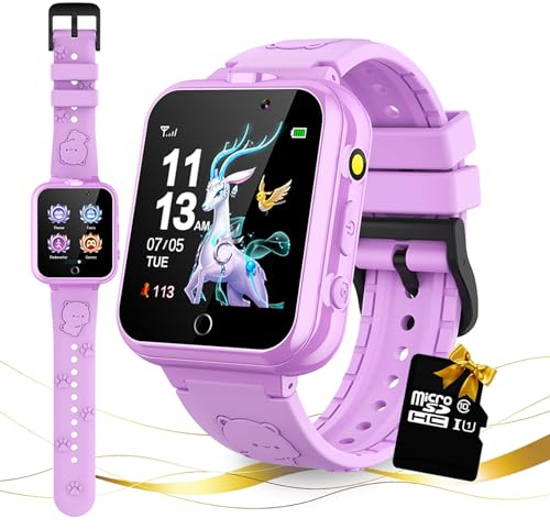 Retysaz Smart Watch für Kind, 24 Spiele, Schrittzähler, 2 HD-Kameras, modische Smartwatches für Kinder von 3 bis 14 Jahren, tolle Geschenke für Mädchen und Jungen (lila)