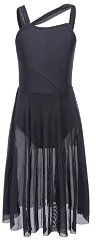 Alvivi Kinder Mädchen Ballettkleid Lyrisch Tanz Kleid Ballett Trikot Leotard mit Mesh Rock Jazz Modern Contemporary Tanzkostüm Schwarz 170-176