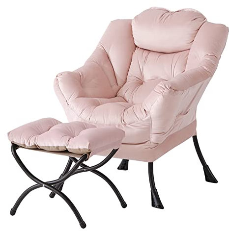 Welnow Lazy stol med ottoman, modern lounge accentstol med armstöd och en sidoficka, vadderad soffstol set för fritid, lässtol med fotstöd för små utrymmen, hörnstol