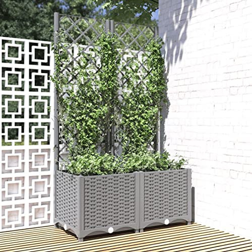 Tidyard Jardinière avec Treillis Bac à Fleurs Jardinière pour Plantes Grimpante,Tomates Rosiers Jardinière de Jardin Patio et Terrasse Gris Clair 80x40x136 cm