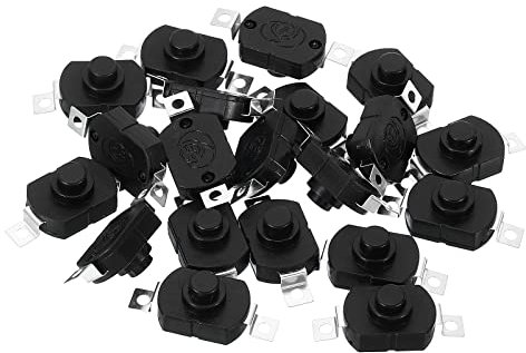 PATIKIL Verrouillage Pousser Bouton Interrupteur, 20 Pcs KAN-23 Grand Plat Broche avec Trou On/Off Auto-verrouillage DC 30V 1A Micro pour Lampe Poche Lumière Mur Prise, Noir