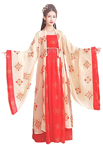 UPCOT Hanfu Rouge Aux Femmes Hanfu Style Chinois Élégant Jupe Fée Étudiant Costumes De Danse Halloween Noël Déguisements Cosplay (Color : Red, Taille : XL)