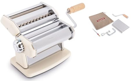 Imperia IPasta Classica. Macchina per la pasta 100% Made in Italy. Macchina pasta fresca in acciaio. Sfogliatrice manuale con manovella. Crea una sfoglia per Lasagne, Tagliolini, Fettuccine. (Crema)
