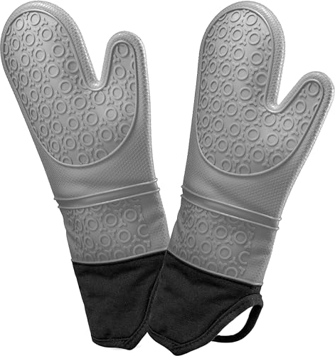 AVANA Guanti da forno in silicone, resistenti al calore, antiscivolo, con fodera interna in morbido cotone fino a 350 °C, per cucinare e cuocere – grigio