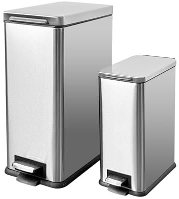 JM ·YIPENG Mülleimer Küche, 30 Liter Abfalleimer, Rechteckig Tretmülleimer，Küchenmülleimer mit Softclose-Deckel und Inneneimer，Schmal Treteimer für Küche, Bad und Büro, Satiniertes Nickel