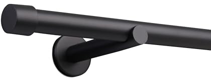 Deco-Raum Gardinenstange auf Maß 25mm Wandträger Style Endstück Cap schwarz-matt nach Maß gefertigt, ohne Ringe 220 cm, geteilt