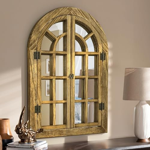 Dorlicecass Gewölbter Wandspiegel – Fensterspiegel für Wanddekoration, Holzrahmen, Bauernhaus-Dekor, dekorative Wandspiegel wie Fenster für Schlafzimmer, Wohnzimmer, Eingang, Esszimmer (Holz, 50,8 x