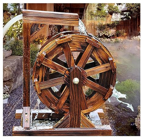 Wasserrad-Brunnen Im Freien, Garten Mit Halterung, Unabhängiger Brunnen, Wasserspiel, Wasserfall Im Freien, Innenbalkon, Gartendekoration, Wasserspiel (Size : 90cm(35.4inch))