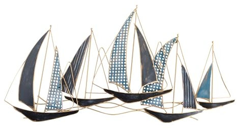 SIGNES GRIMALT Wanddeko Boote Regate 5 Segelboote Blau Farbtönen Länge 92 cm