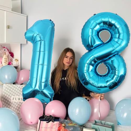 18 Geburtstag Deko zahlen luftballon 18 jahre | Folienballon Blau - für 18. Geburtstagsdeko Männer Frauen Ballon Zahl Deko zum Geburtstag fliegt mit Helium 18.Geburtstagsparty 40-101cm