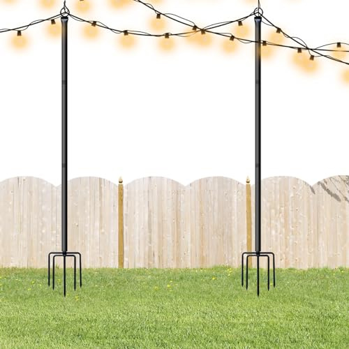 2 Stück Schäferhaken, Halterungsstange für Beleuchtungen 240cm Schäferstab, Hochzeitsdeko Garten Schäferhaken für Außenbereich, 5 Prong Base Gartenstab Hirtenhaken Hirtenbogen für Lichterketten (A)