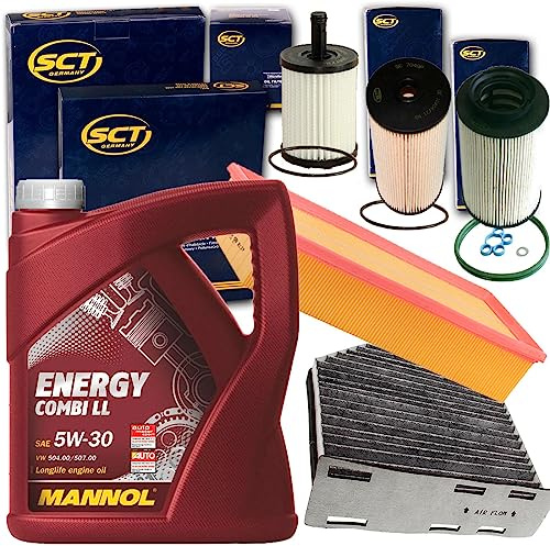 Filterset Inspektionskit+5W30 Öl Tdi | SC7043P+SH4771L+SAK166+SB2117+Mannol Combi LL passend für 1T Golf 5 A3 8P