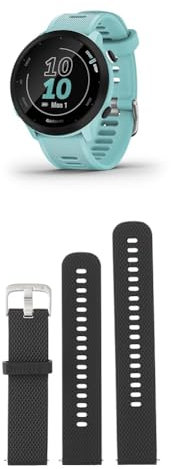Garmin Forerunner 55 Easy to Use Lightweight GPS Running Smartwatch, Aqua & Quick Release Band (20 mm) - Black