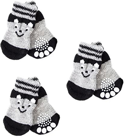 BESPORTBLE Haustier Hund Anti Rutsch Socken Baumwolle rutschfeste Strümpfe Grau Schwarzm 3 Paar Für Drinnen Und Draußen
