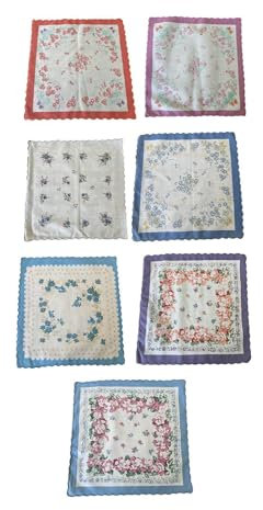 LOVIVER 7-teiliges Baumwolltaschentuch, 11,8 x11,8 bunte Einstecktücher mit Blumendruck