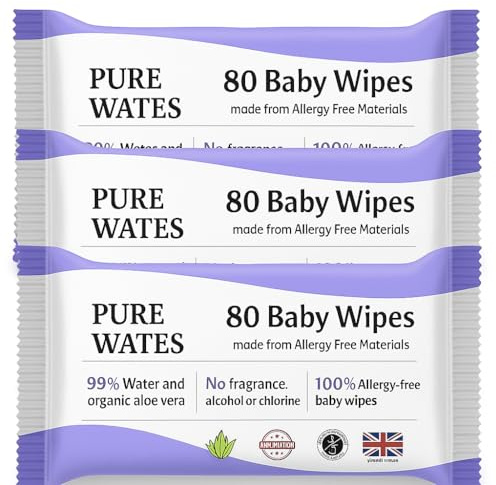Pure Water Baby Wipes, 99% Water, Organic Aloe Vera, Fragrance-Free, Hypoallergenic (Pack of 3 (3x80PCS))