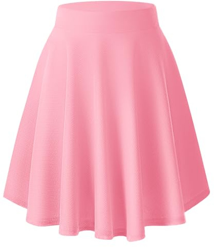 Damen Elegante Elastische Taille Ausgestellte A-Linie Midi Rock Basic Uniform Plissee Skater Röcke(XL, Rosa)