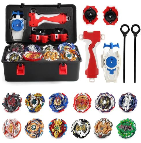 HIULLEN 12 in 1 Bey Burst Turbo Blade Set, Metallic 4D Kreisel mit Aufbewahrungsbox, für Kinder ab 6 Jahren
