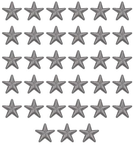 QUARKZMAN 33 Stück Sterne Patches zum Aufbügeln, 3.8cm Flicken zum Aufbügeln,Bestickte Aufnäher zum Bügelflicken für Hut Jacke Jeans Rucksäcke DIY Dekoration(Grau)