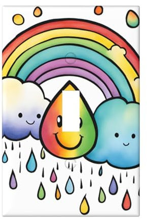 Rainbow Clouds Raindrop - 1 cubierta de salida impresa, 1 placa de pared de tamaño estándar, cubiertas de placas frontales de policarbonato de doble salida