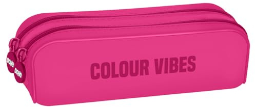 Dohe - Astuccio scolastico doppio in silicone - 2 scomparti con cerniere, portapenne rettangolare multiuso, morbido al tatto, misure 20 x 6 x 7 cm - COLOUR VIBES, Rosa, 20x6x7 cm, Doppia (2 scomparti)