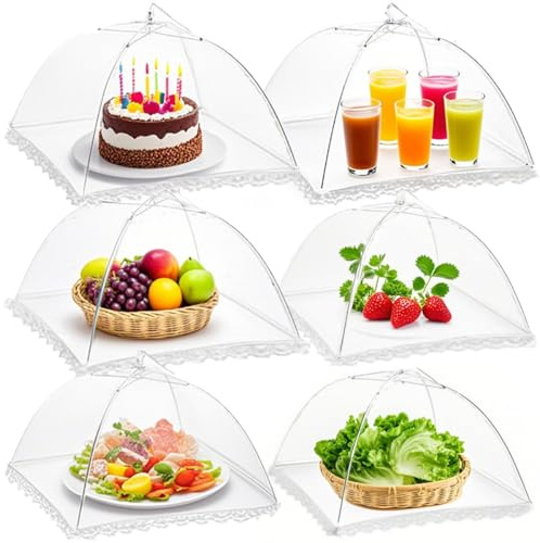 6 Stück Fliegenhaube, Pop-Up-Mesh Abdeckhaube für Lebensmittel, Wiederverwendbar Faltbar Abdeckung für Lebensmittel Kuchenabdeckung Fliegenschirm Essen,Obst, Picknick, BBQ