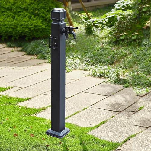 Quadratische Garten-Wassersäule aus Edelstahl 304, schwarzer freistehender Schlauchständer mit Wasserhahn, Wasserspender-Hydrant mit Frostschutzhahn für den Außenbereich zur Terrassen(Height: 95cm/37.