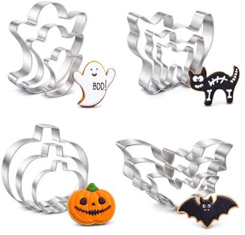 Halloween Cookie Cutters Set - 12 Pieces Stainless Steel Halloween Cookie Cutters Shape,Pumpkin, Ghost, Bat and Cat Cookie Cutter Shapes for Holiday Parties