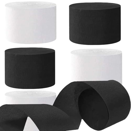 Kreppbänder Weiß Schwarz 4.5 cm x 25 m 6 Rollen Krepppapier Party Crepe Streamer Luftschlangen Dekorationen Weiß Schwarz