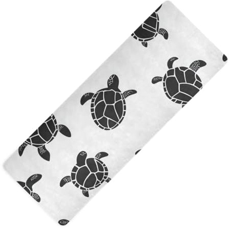 Yogamatte, Motiv: schwarze Schildkröte, weiß, bedruckt, ungiftig, frei von Chemikalien, für Hot Yoga, rutschfest, mit Yogamatten-Tasche, 180,3 x 66 cm