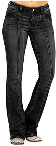 Low Waist Jeans dam utsvängda – jeansbyxor dam stretch stora storlekar fritidsbyxor slim fit bootcut jeans tonårsflickor pojkvän-jeans hiphop joggingbyxor Y2K stretchbyxor höftbyxor, svart, L