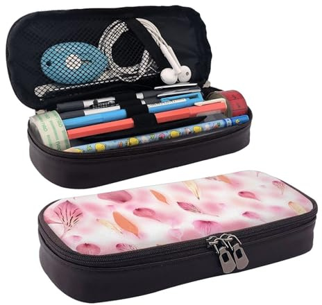 WOPQS Federmäppchen aus Leder, rote Blütenblätter, Stifteetui, Stifteetui, College-Tasche, Organizer