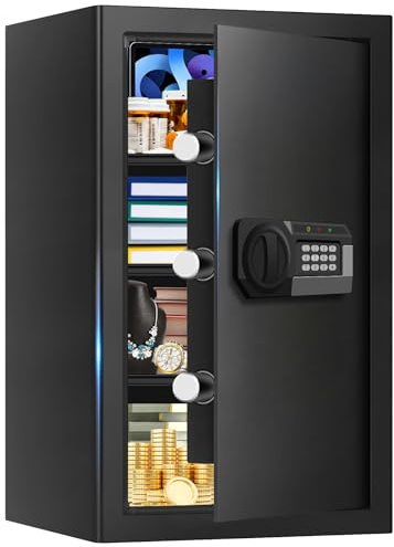5.2 Cuft Large Home Safes Water and Fireproof, Digital Safes for Home Use Fire and Water Proof with Removable Shelves, Alarm System and Mute Function, Anti-Theft Fireproof Safe for Home Documents