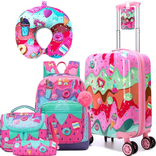 HTgroce Handgepäck Koffer Trolley mit Schulranzen Kinder Mini Koffer Mädchen Reisekoffer Handgepäck Kabinentrolley