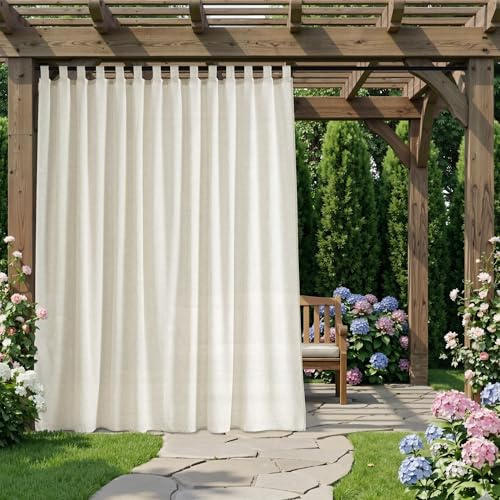 PONY DANCE Leinen Outdoorvorhänge mit Klett-Schlaufen 1er Set H 274 x B 254 cm Terrasse & Balkon Vorhänge Wasserdicht Extra Breite Gardinen Beige Halbtransparent Outdoor Curtains