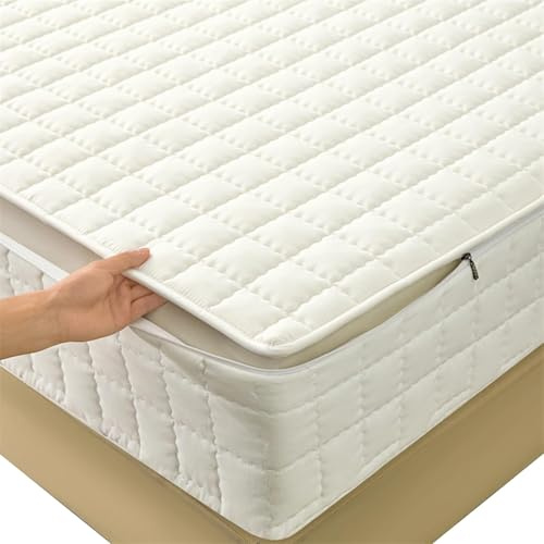 Fodera Materasso Matrimoniale Con Cerniera Copri Proteggi Materasso Imbottito 80x190/200 Personalizzabile Coprimaterasso Sacco Trapuntato Singolo Lavabile Lenzuolo(Bianco,180X190+19cm)