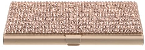 FUNNETOYU Rhinestone Bling Metall Visitkortshållare i Aluminiumlegering Slank Roséguldfärgad Namnkortsfodral för Snabbtillgång och Resvänlig Organizer för och Kvinnor