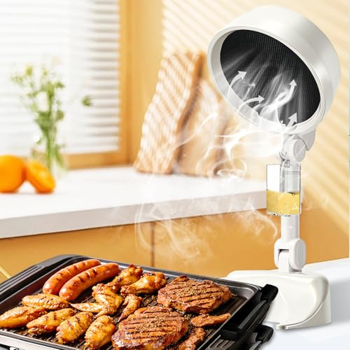 Portable Range Hood for Indoor Outdoor, 3-Speed Cordless Desktop Range Hoods with Adjustable Height & Angle, Rechargeable Kitchen Exhaust Fan with Oil Cup for Small Apartments, Dorm, RV, BBQ/Hot Pot