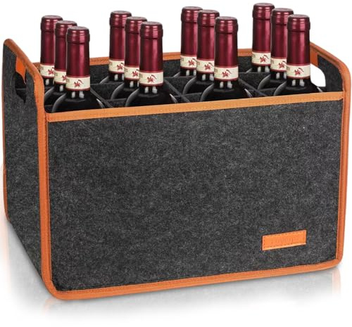 Ameble Vinbärare 35 x 25 x 25 cm flaskväskor för vin x 12 med avdelare och komfort handtag bärväska förvaring vikbar flaska för fest BBQ picknickväskor för X 12