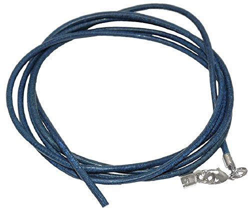 Lederband Halsband Blau 2mm 100cm kürzbar Karabinerschließe Damen Herren