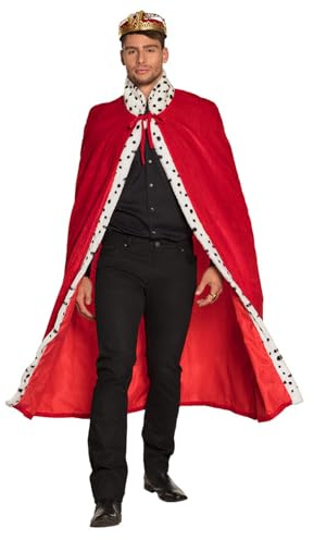 Boland 36101 – Kungskappa Deluxe, 140 cm lång morgonrock, röd-vit-svart, prickig fuskpäls, hermelinutseende, kungshus, härskare, karneval, halloween, karneval, temafest, kostym, teater