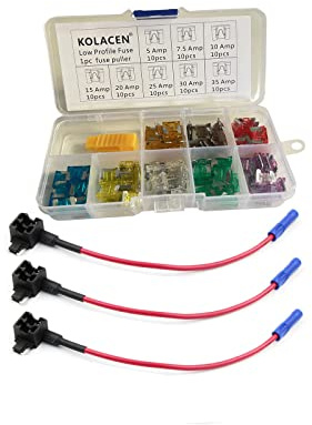 KOLACEN Automotive Car Truck Low-Profile-Mini-Blade-Typ Sicherung Assorted Kit 81 Stück + 3 Stück 16 Gauge Add-a-Schaltung Low Profile Mini Fuse TAP Adapter