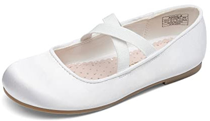 DREAM PAIRS Girl's Ballet Flat Kids Mary Jane Flower Dress Shoes for Wedding Party,Size 3 Big Kid,White,Angie-2
