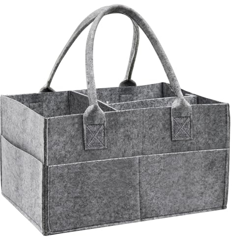 Yueshop Grey Felt Baby Diaper Caddy Nursery Storage Wipes Bag Nappy Organizer Container (Dark Grey)