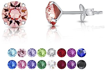 DTPsilver - Boucles d'Oreilles Femme Rose Swarovski - Clou Oreille Argent