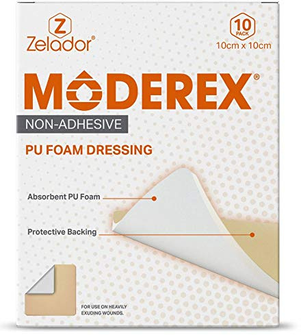 Moderex, Medicazione in schiuma PU, non adesiva per ferite da moderatamente a fortemente essudanti 10x10cm